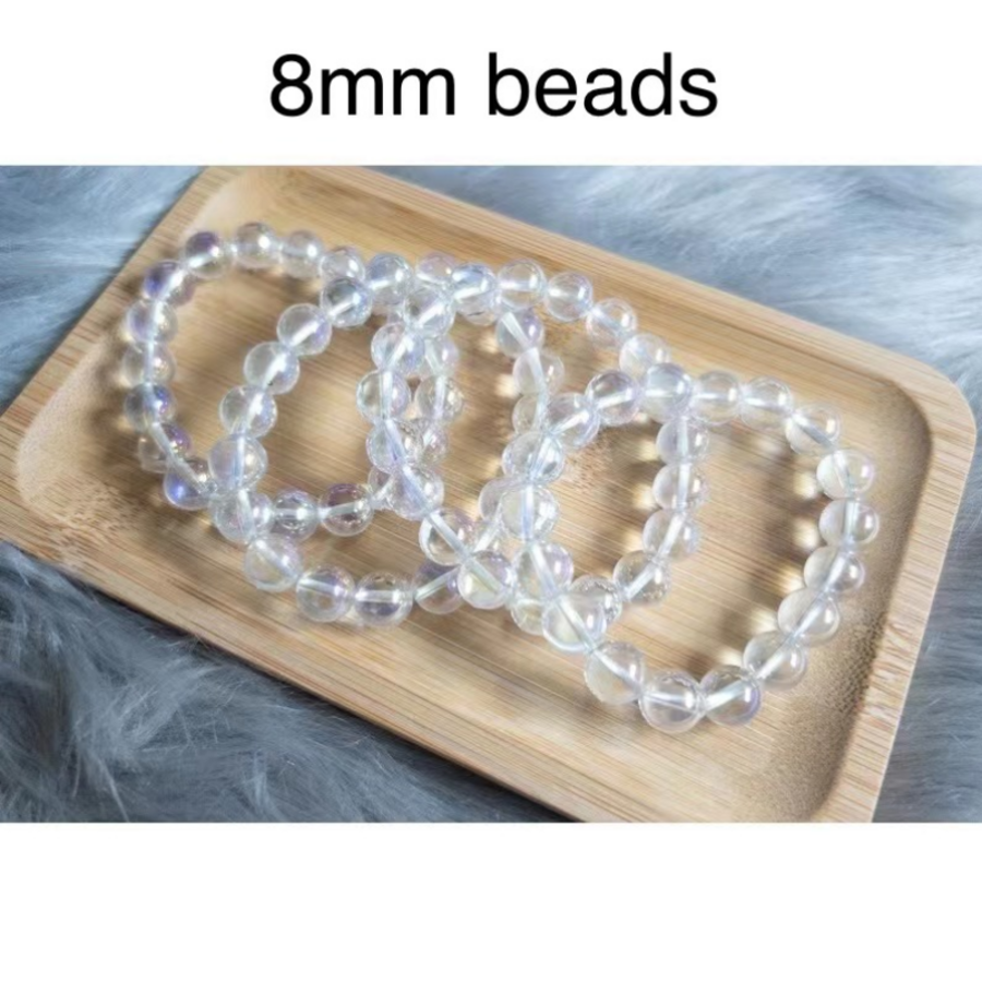 Natural Aura Clear Quartz Bracelets Beads Crown Chakra Bracelet Reiki Yoga Mala