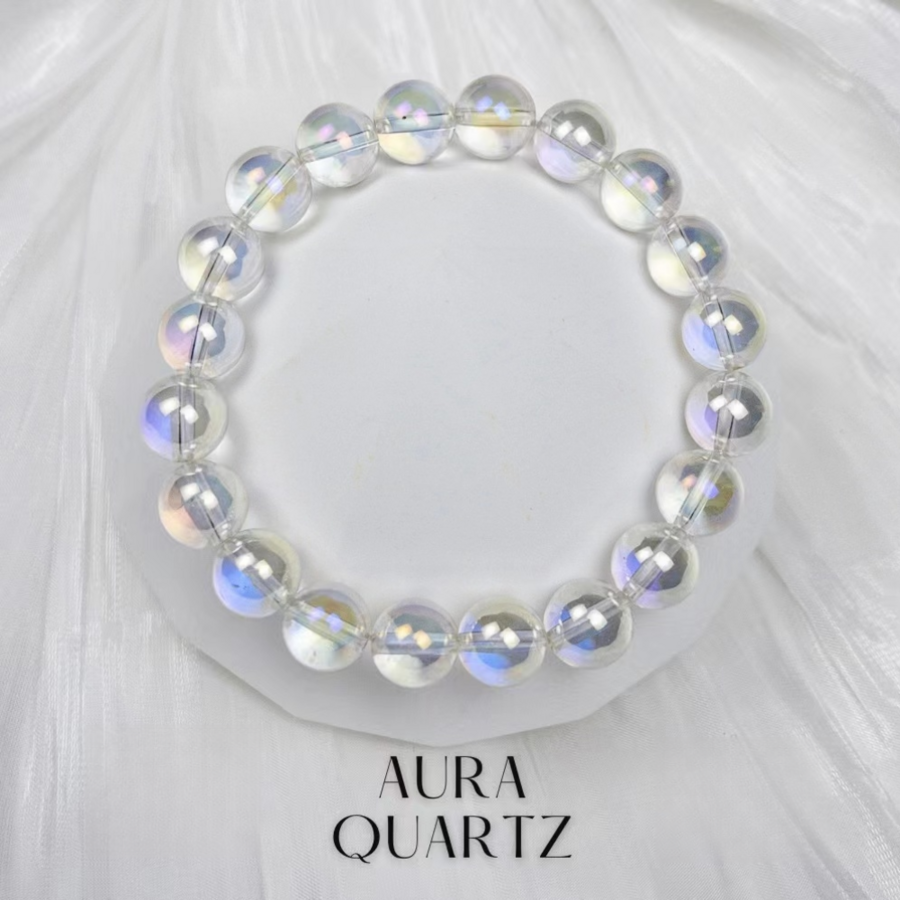 Natural Aura Clear Quartz Bracelets Beads Crown Chakra Bracelet Reiki Yoga Mala