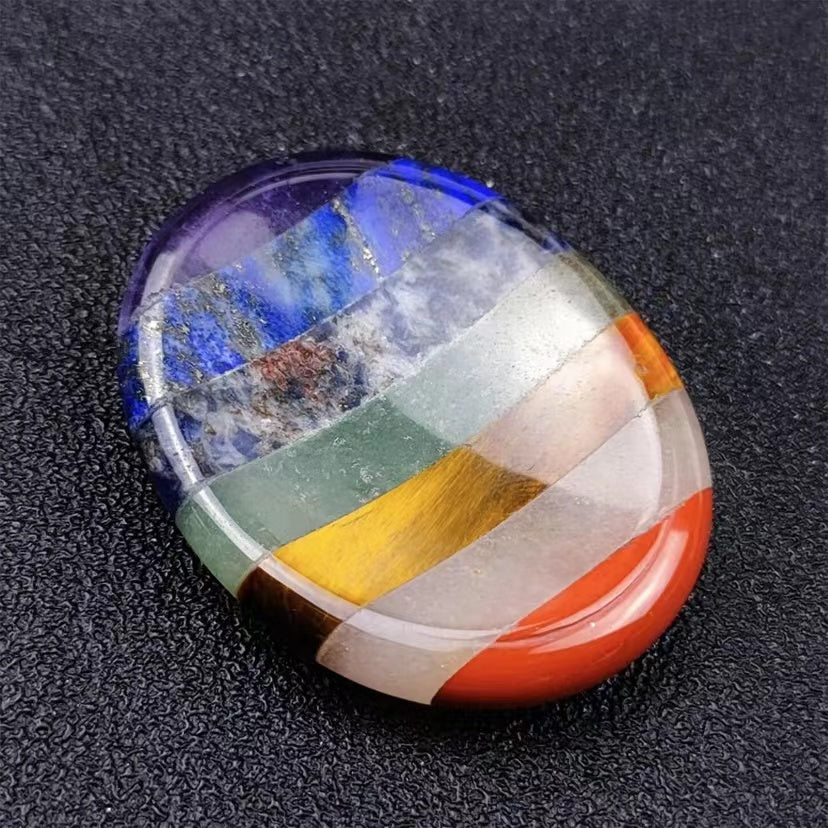 1 Pcs Seven-color splicing relief stone Worry stone powder crystal nepentaite gemstone jade oval thumb stone