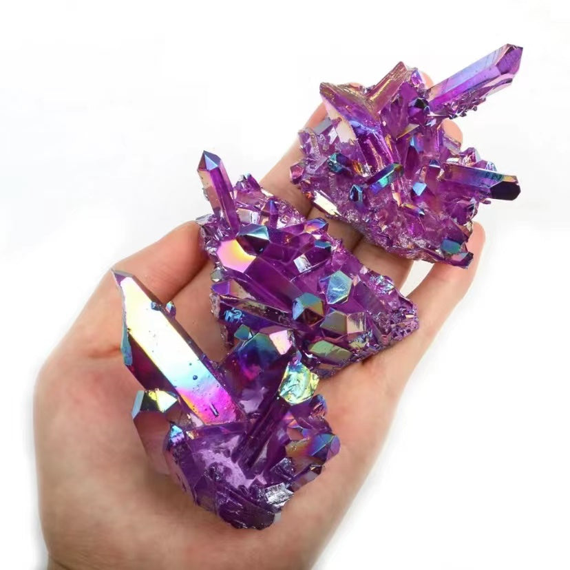 1 Pcs Electroplated natural white crystal cluster purple multi-color plated crystal cluster degaussing purification of raw stone decoration