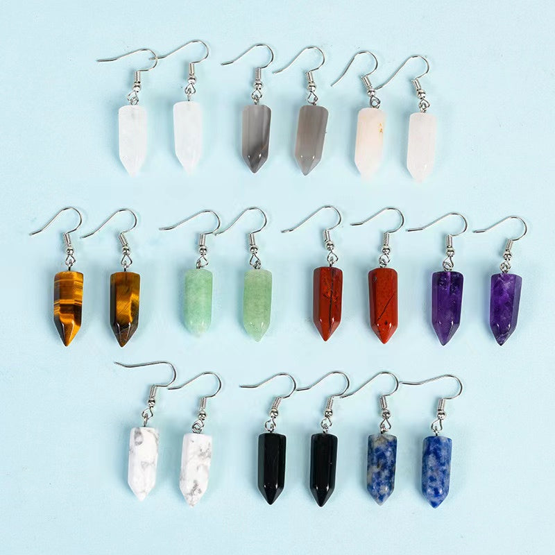 1 Pair Natural crystal raw stone earrings Cute crystal hexagonal stud earrings Temperament personality sweet earrings