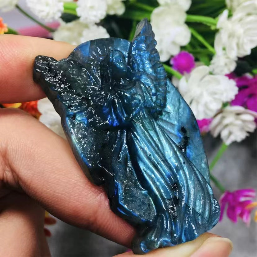 Natural labradorite carvings selling angel ornaments