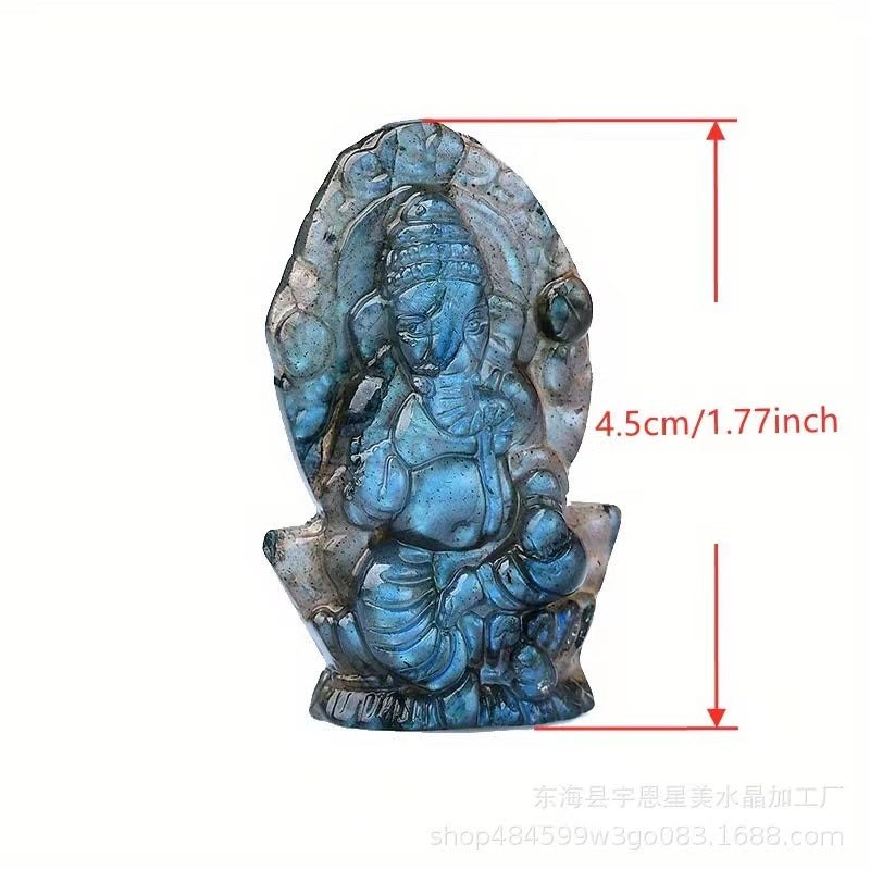 1 Pcs Natural crystal labradorite Ganesha elephant god carved pieces for home decoration