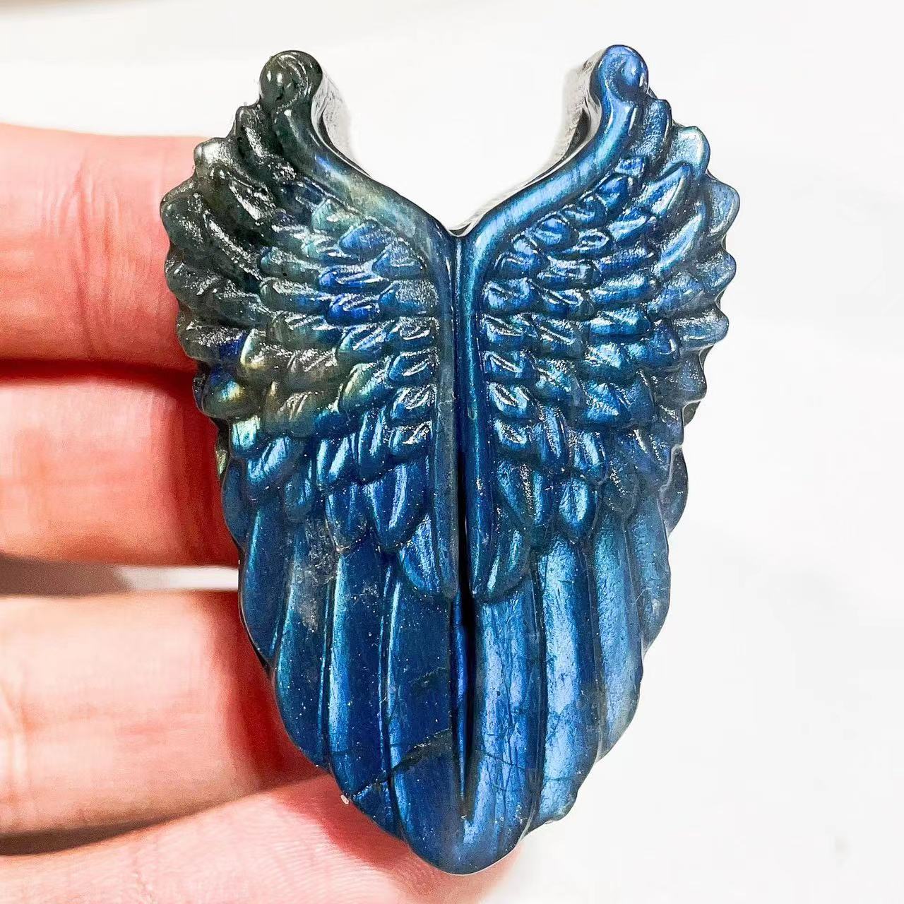 1 Pcs Natural crystal labradorite angel wings carved pieces for home decoration