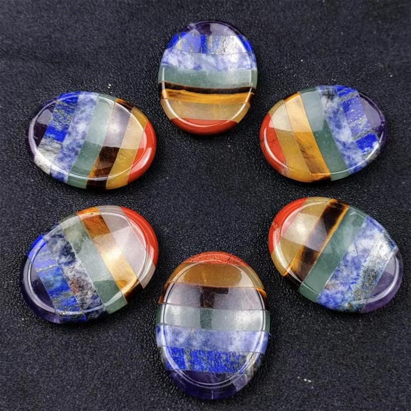 1 Pcs Seven-color splicing relief stone Worry stone powder crystal nepentaite gemstone jade oval thumb stone