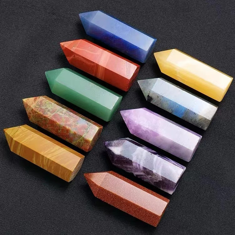 1 pcs Various materials of natural crystal tower powder yellow black amethyst column decoration home decoration landscape degaussing six-edge single-pointed column