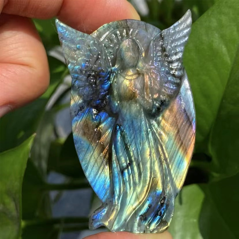 Natural labradorite carvings selling angel ornaments