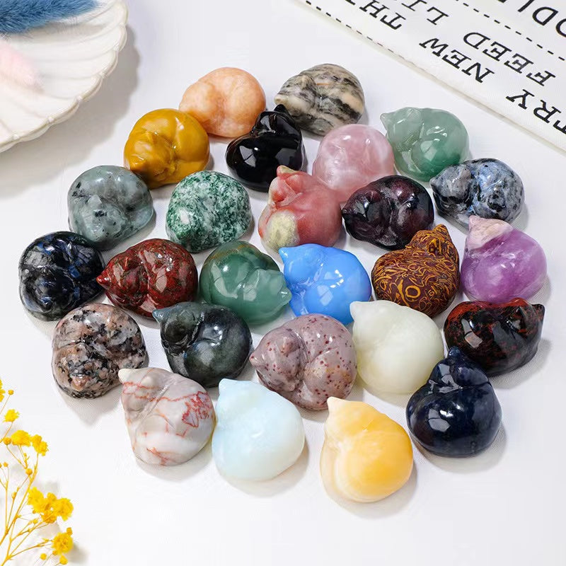 1 PCS of random material sleeping cat carving pieces crystal rough semi-precious stone DIY crystal handicraft ornaments wholesale