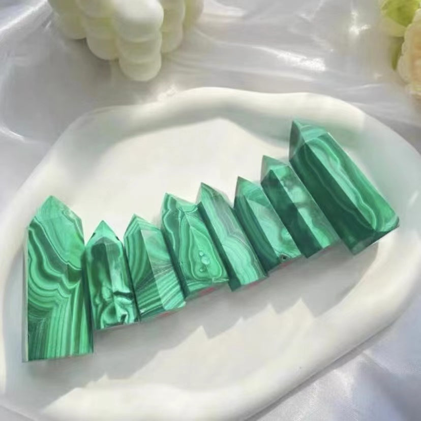 1pcs Natural Malachite tower symbiotic hexagonal ornament single pointed living room office