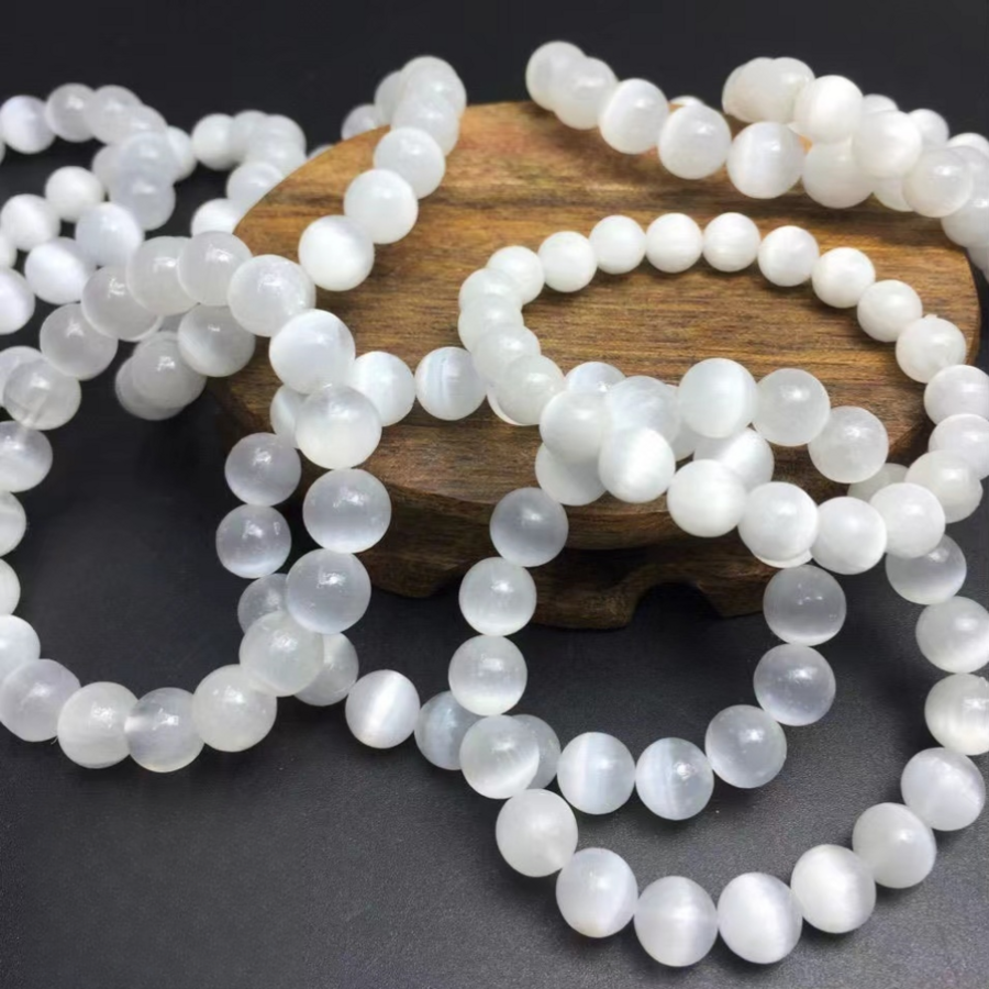 Natural Selenite Bracelet White Round Gemstone Beads  Bracelet Crown Chakra Bracelet  Reiki Yoga Mala Bracelet