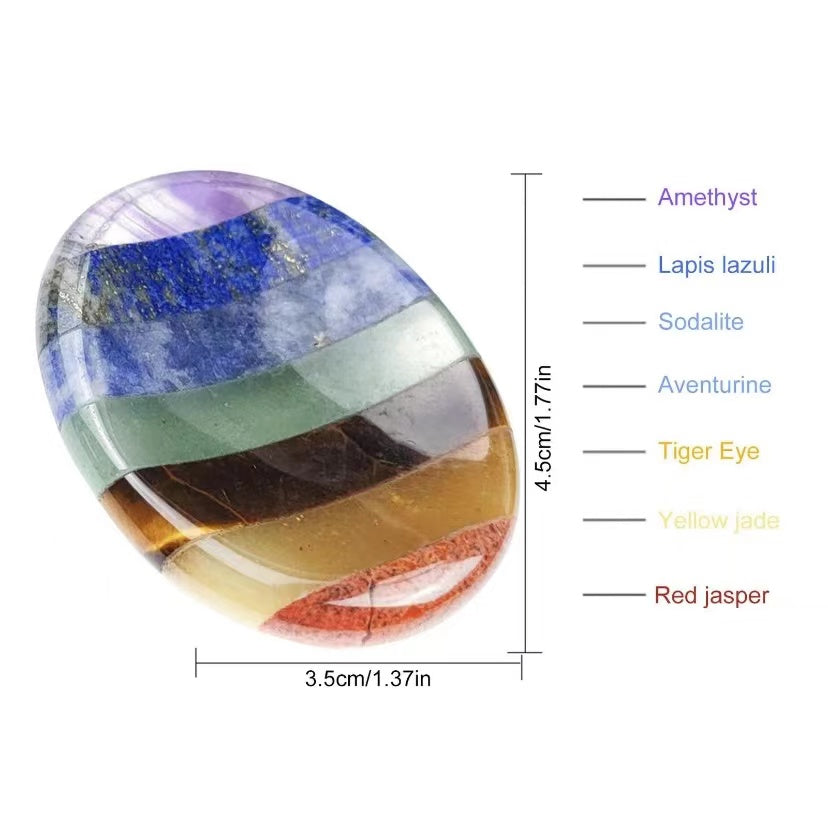 1 Pcs Seven-color splicing relief stone Worry stone powder crystal nepentaite gemstone jade oval thumb stone