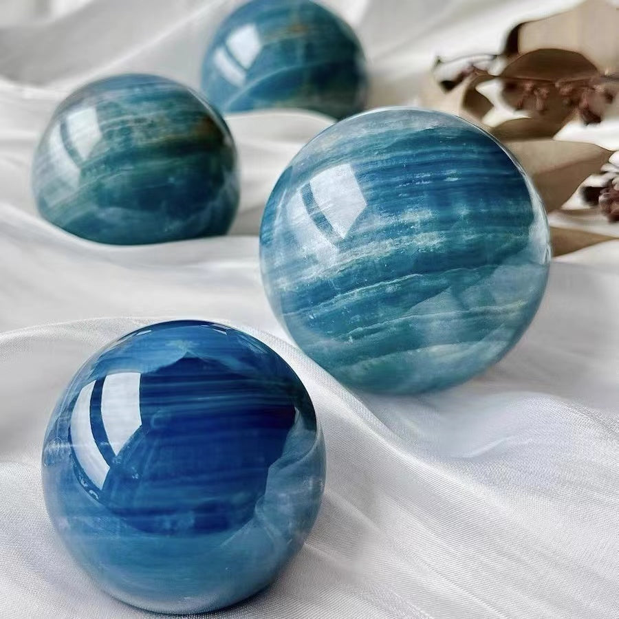 Natural crystal sphere blue onyx sphere decoration raw stone polishing