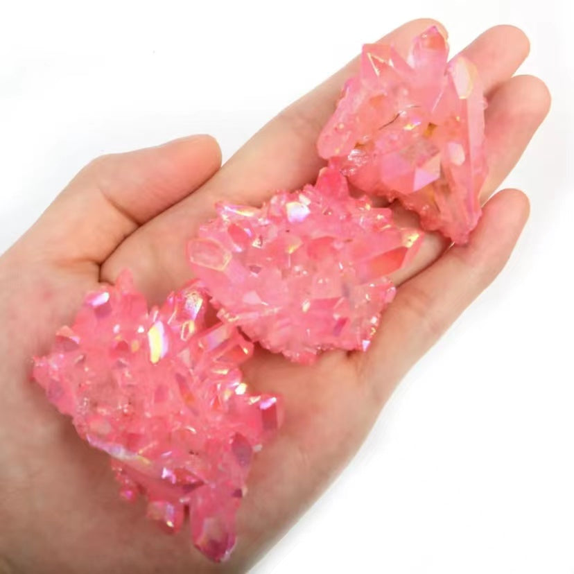 1 Pcs Electroplated natural white crystal cluster pink multi-color plated crystal cluster degaussing purification of raw stone decoration