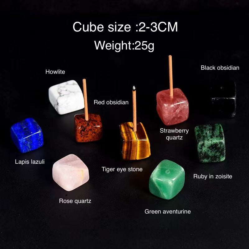 1 Pcs Natural crystal square stone fragrant powder purple white crystal block incense burner Crystal stone for the base of the incense insert