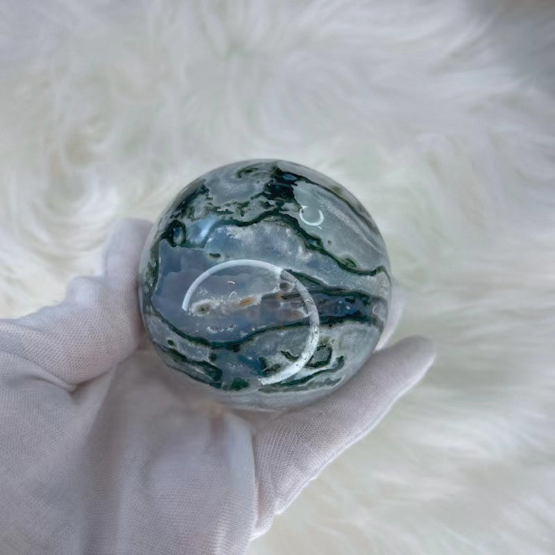 Natural crystal sphere moss agate sphere decoration raw stone polishing