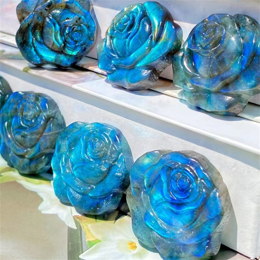 1 Pcs Natural crystal labradorite rose carved pieces for home decoration