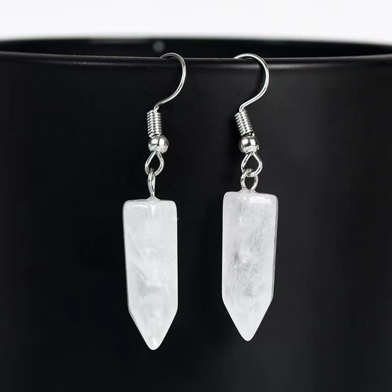 1 Pair Natural crystal raw stone earrings Cute crystal hexagonal stud earrings Temperament personality sweet earrings