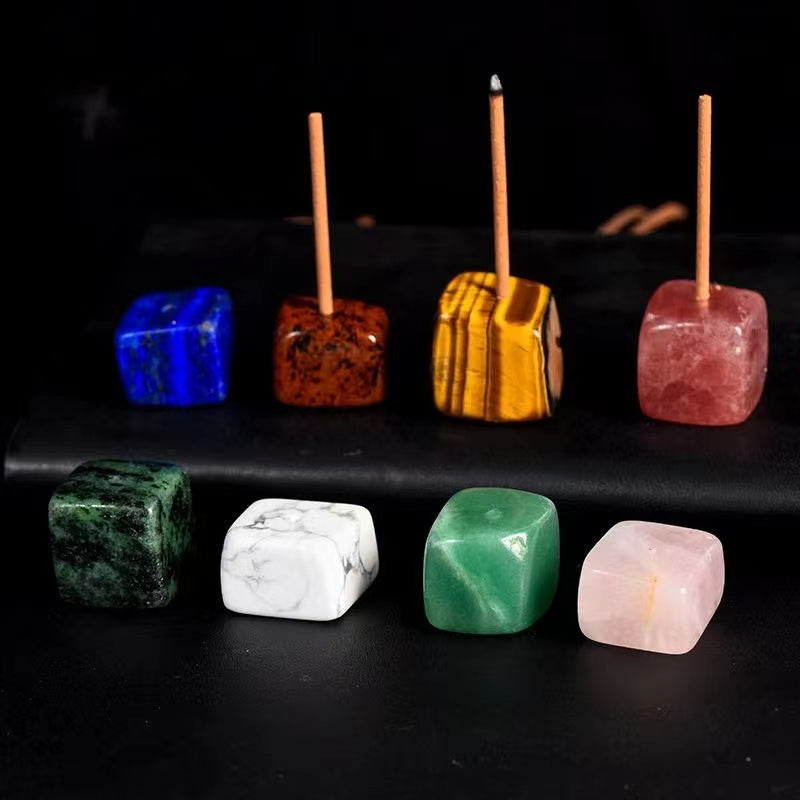 1 Pcs Natural crystal square stone fragrant powder purple white crystal block incense burner Crystal stone for the base of the incense insert