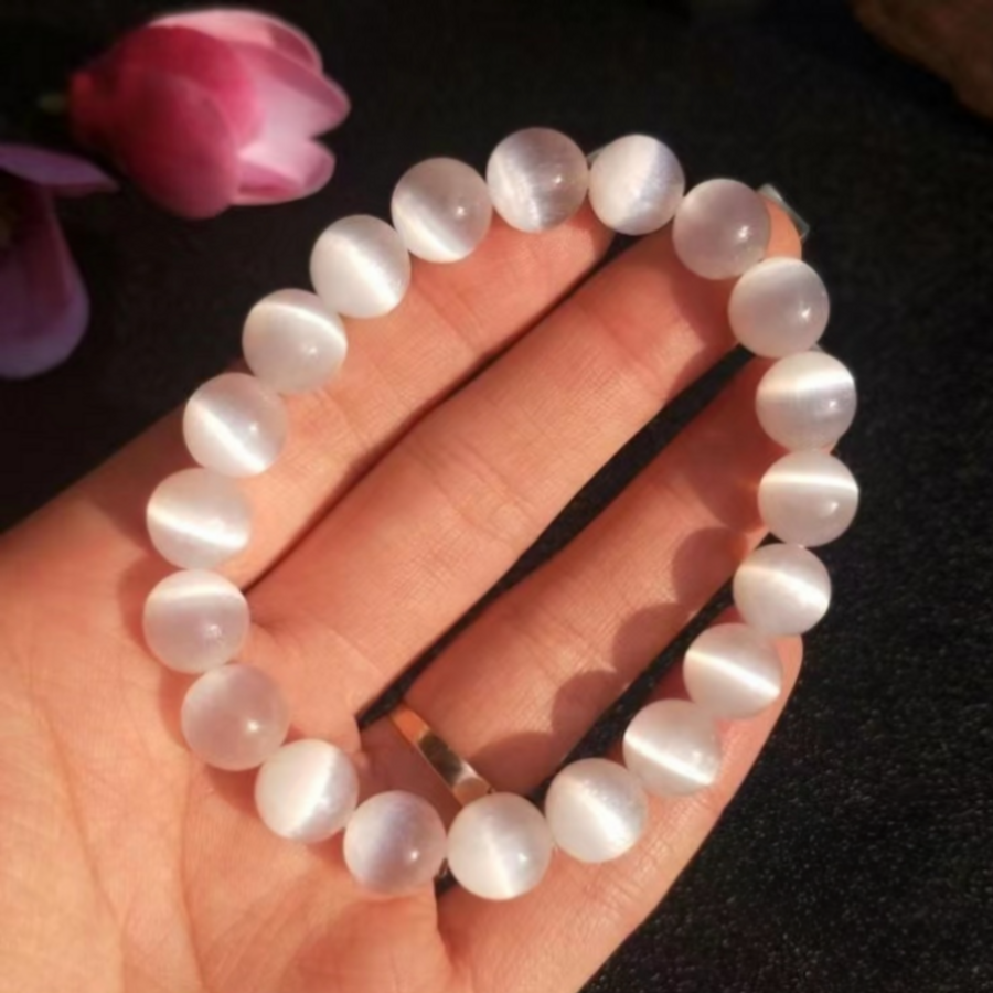 Natural Selenite Bracelet White Round Gemstone Beads  Bracelet Crown Chakra Bracelet  Reiki Yoga Mala Bracelet