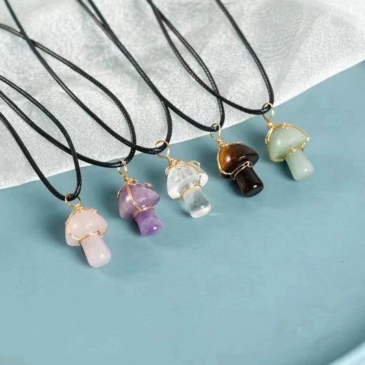 1 Pcs Natural crystal raw stone mini 2CM mushroom jade pendant hand-wound hot jewelry