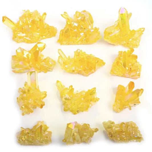 1 Pcs Electroplated natural white crystal cluster yellow multi-color plated crystal cluster degaussing purification of raw stone decoration