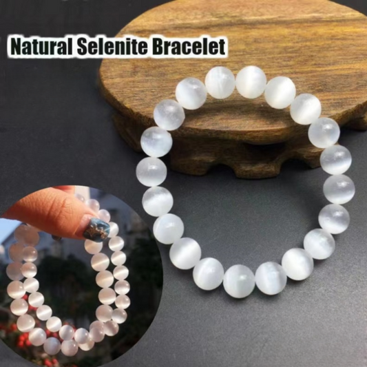 Natural Selenite Bracelet White Round Gemstone Beads  Bracelet Crown Chakra Bracelet  Reiki Yoga Mala Bracelet