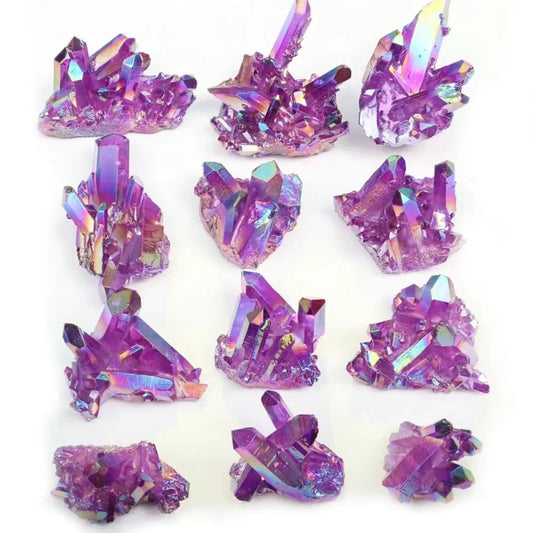 1 Pcs Electroplated natural white crystal cluster purple multi-color plated crystal cluster degaussing purification of raw stone decoration