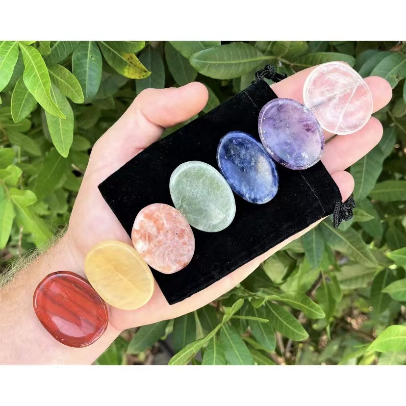 Natural crystal worry stone thumb massage stone ellipse natural jade blue gold stone tiger eye stone relief lotus stone