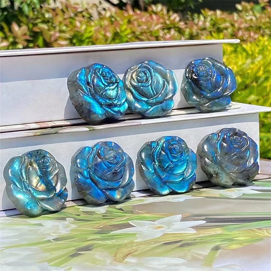 1 Pcs Natural crystal labradorite rose carved pieces for home decoration