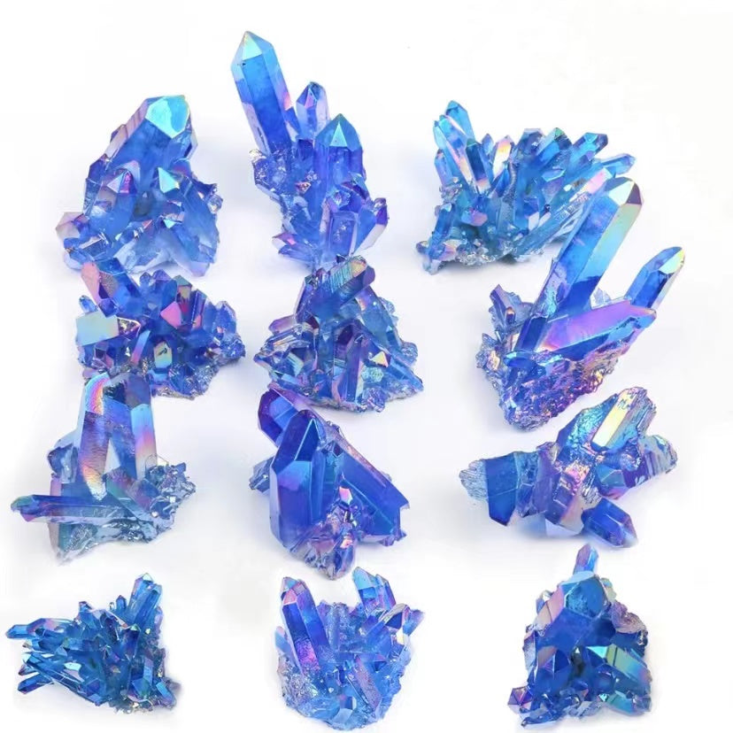 1Pcs Electroplated natural white crystal cluster blue multi-color plated crystal cluster degaussing purification of raw stone decoration