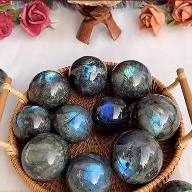 Natural crystal sphere labradorite sphere decoration raw stone polishing