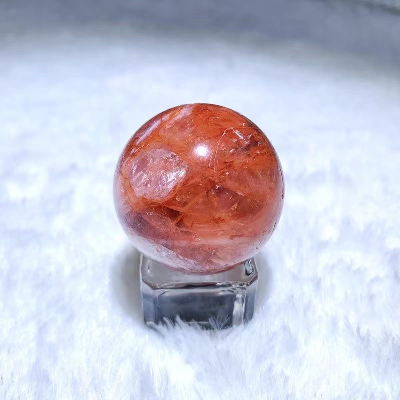 Natural crystal sphere fire quartz sphere decoration raw stone polishing