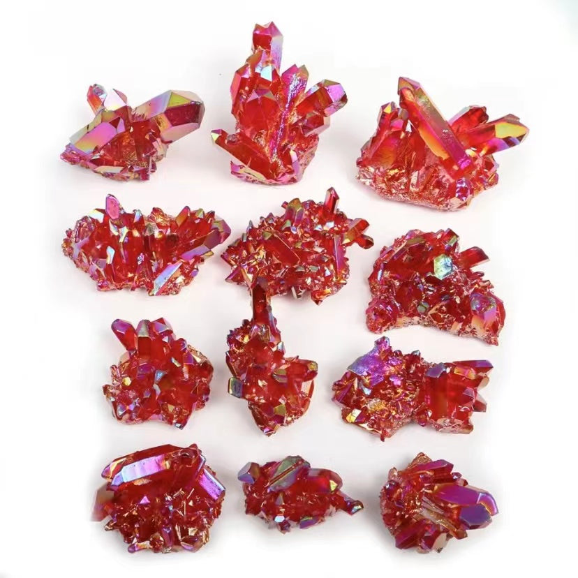 1 Pcs Electroplated natural white crystal cluster red multi-color plated crystal cluster degaussing purification of raw stone decoration