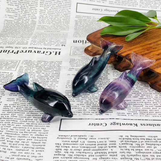 1 Pcs Natural crystal colorful fluorite dolphin crystal raw stone carving crystal animal decoration