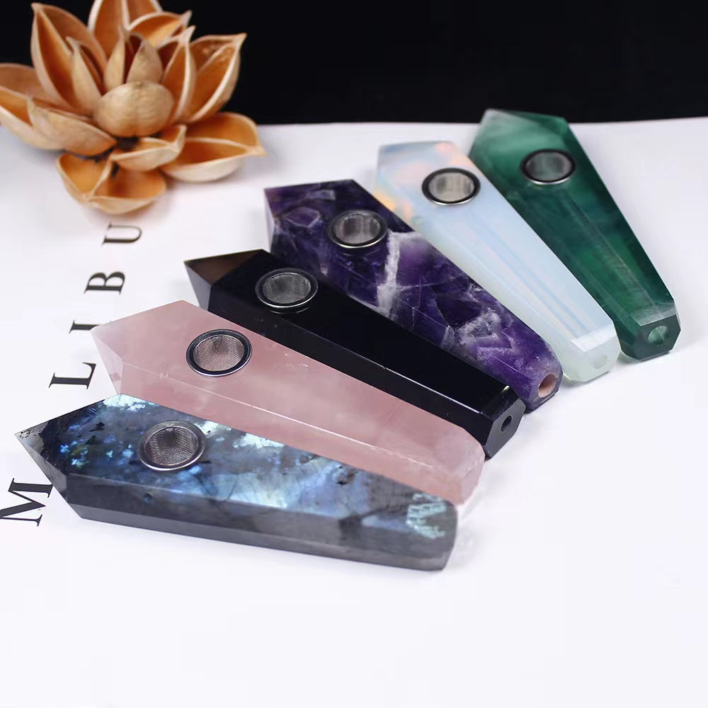 1Pcs Natural all kinds of materials crystal pipe transparent straight men's portable pipe handmade diy play display gift