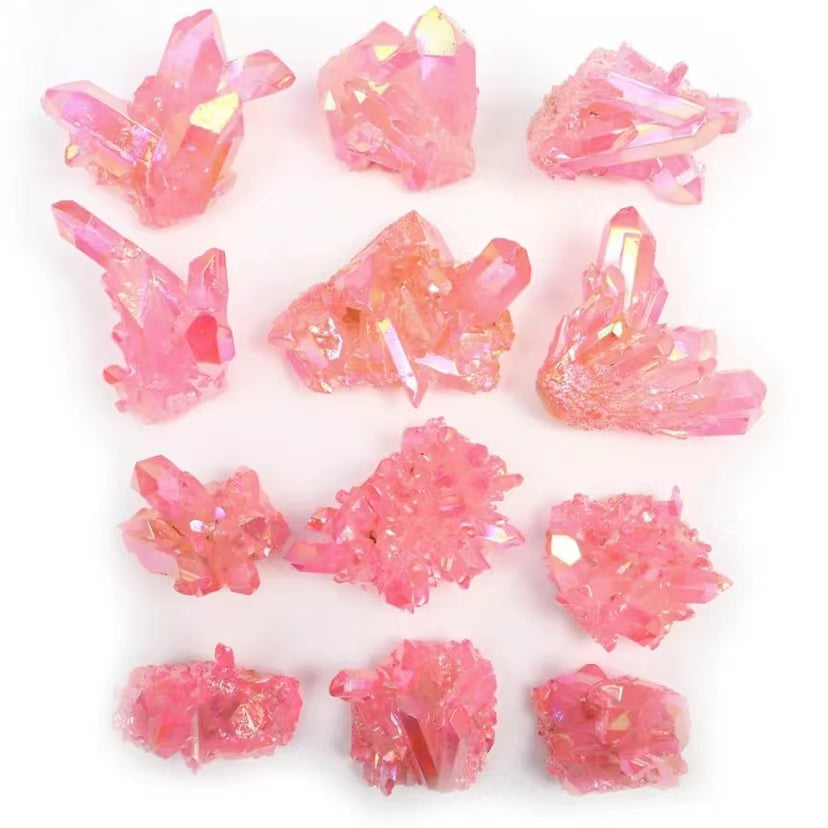 1 Pcs Electroplated natural white crystal cluster pink multi-color plated crystal cluster degaussing purification of raw stone decoration