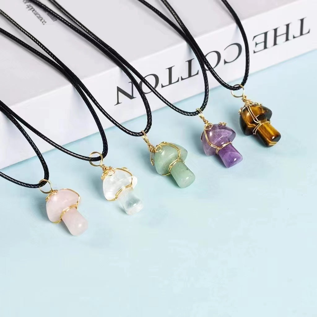 1 Pcs Natural crystal raw stone mini 2CM mushroom jade pendant hand-wound hot jewelry