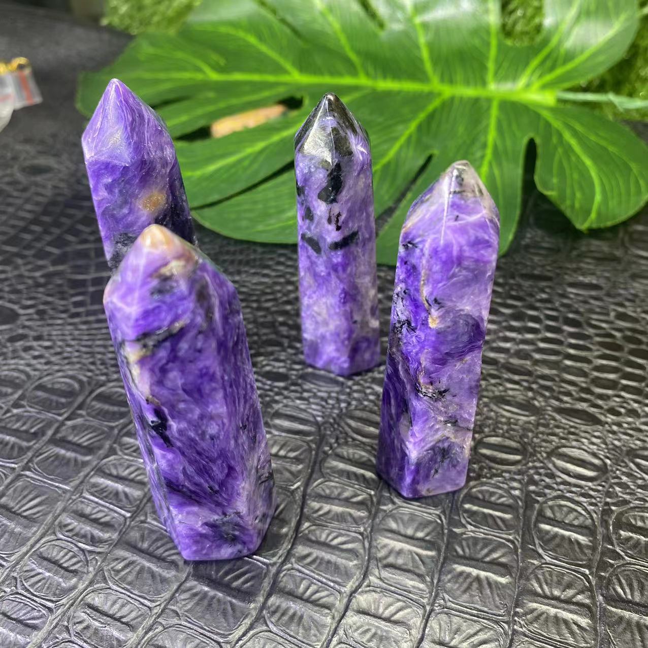 1pcs Natural Charoite tower symbiotic hexagonal ornament single pointed living room office