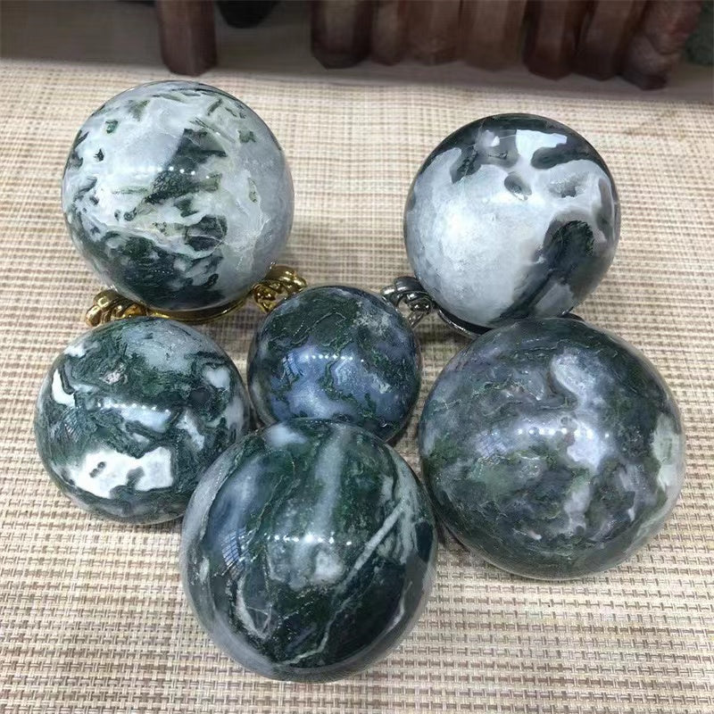 Natural crystal sphere moss agate sphere decoration raw stone polishing