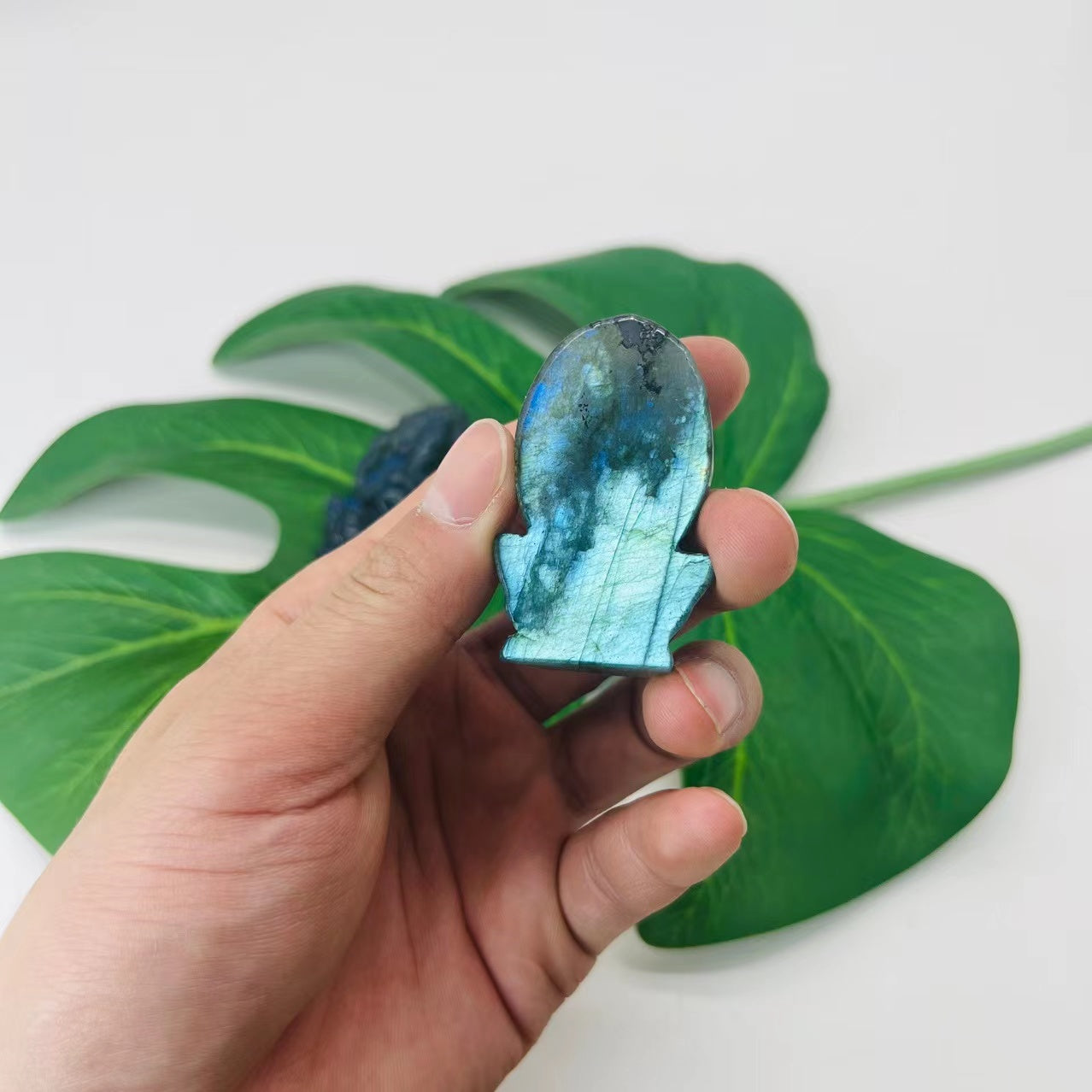 1 Pcs Natural crystal labradorite Ganesha elephant god carved pieces for home decoration