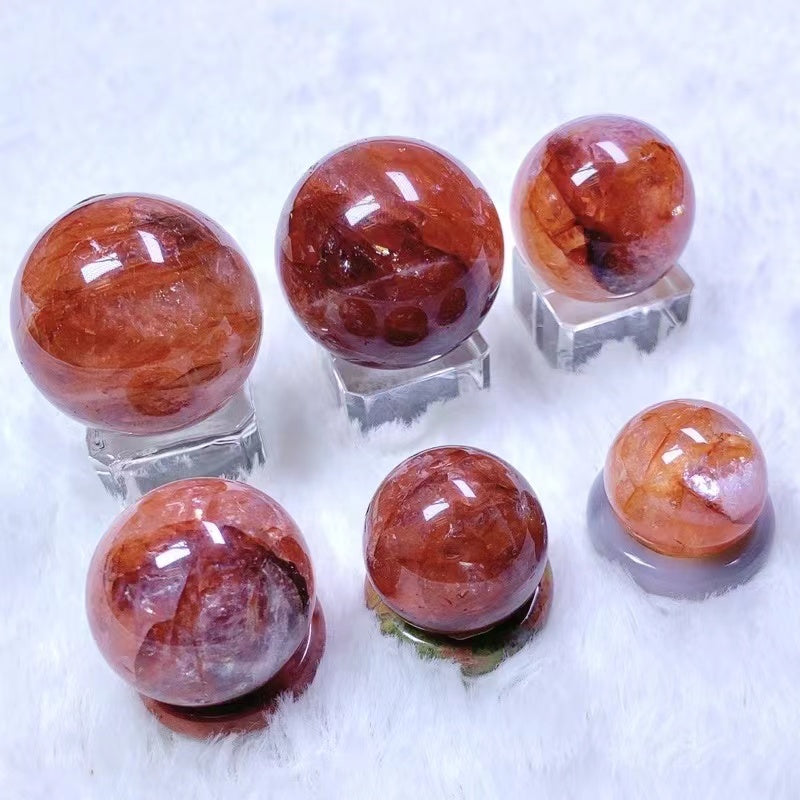 Natural crystal sphere fire quartz sphere decoration raw stone polishing