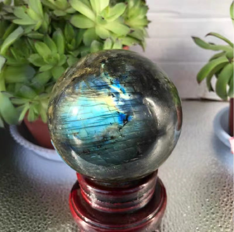 Natural crystal sphere labradorite sphere decoration raw stone polishing