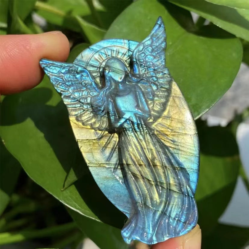 Natural labradorite carvings selling angel ornaments