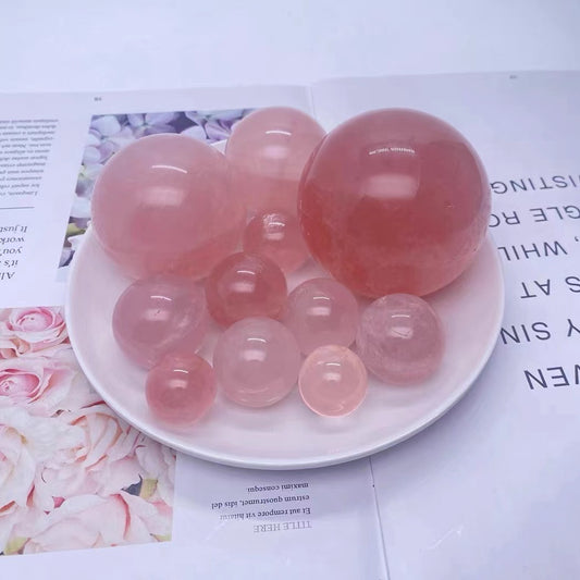 Natural crystal sphere rose quartz sphere decoration raw stone polishing