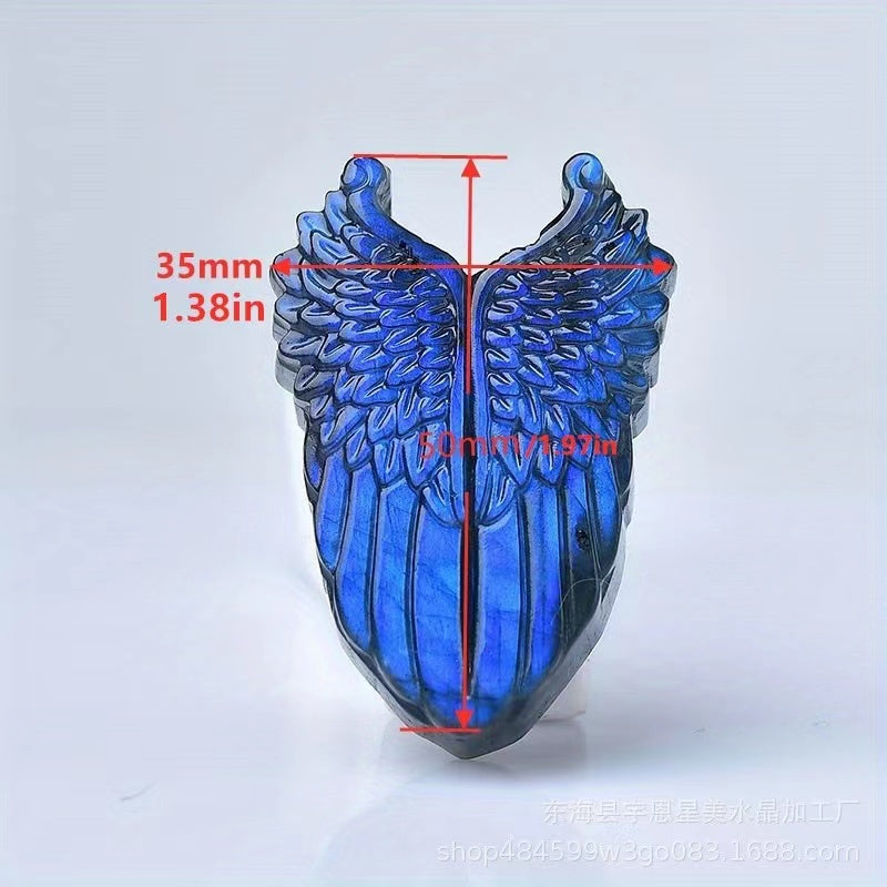 1 Pcs Natural crystal labradorite angel wings carved pieces for home decoration