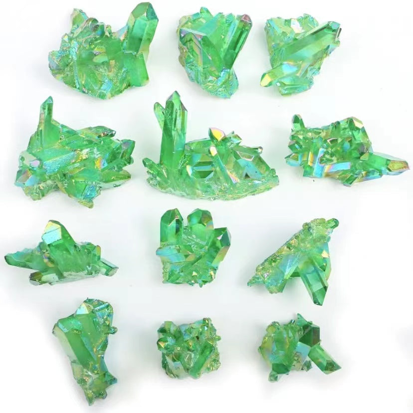 1 Pcs Electroplated natural white crystal cluster Green multi-color plated crystal cluster degaussing purification of raw stone decoration