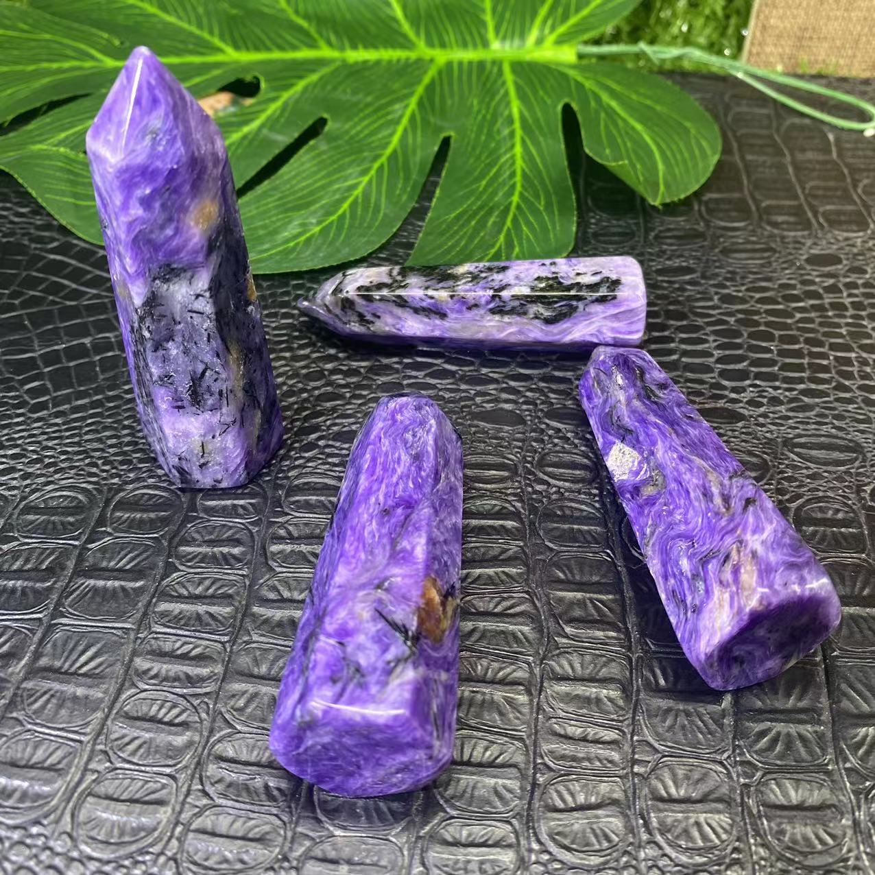 1pcs Natural Charoite tower symbiotic hexagonal ornament single pointed living room office