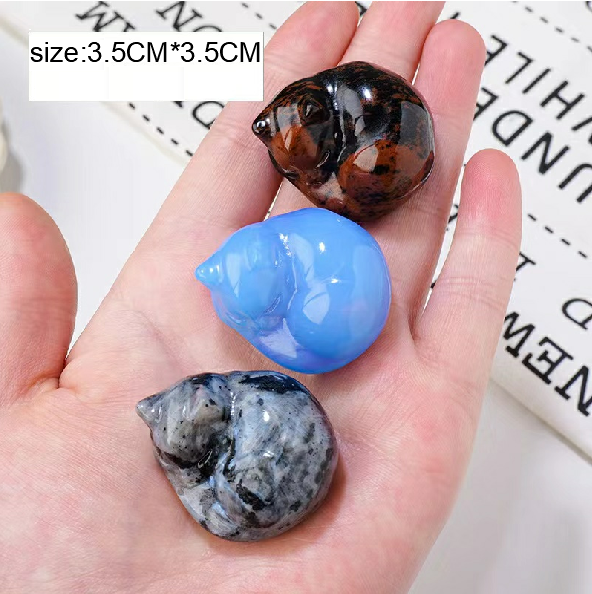 1 PCS of random material sleeping cat carving pieces crystal rough semi-precious stone DIY crystal handicraft ornaments wholesale