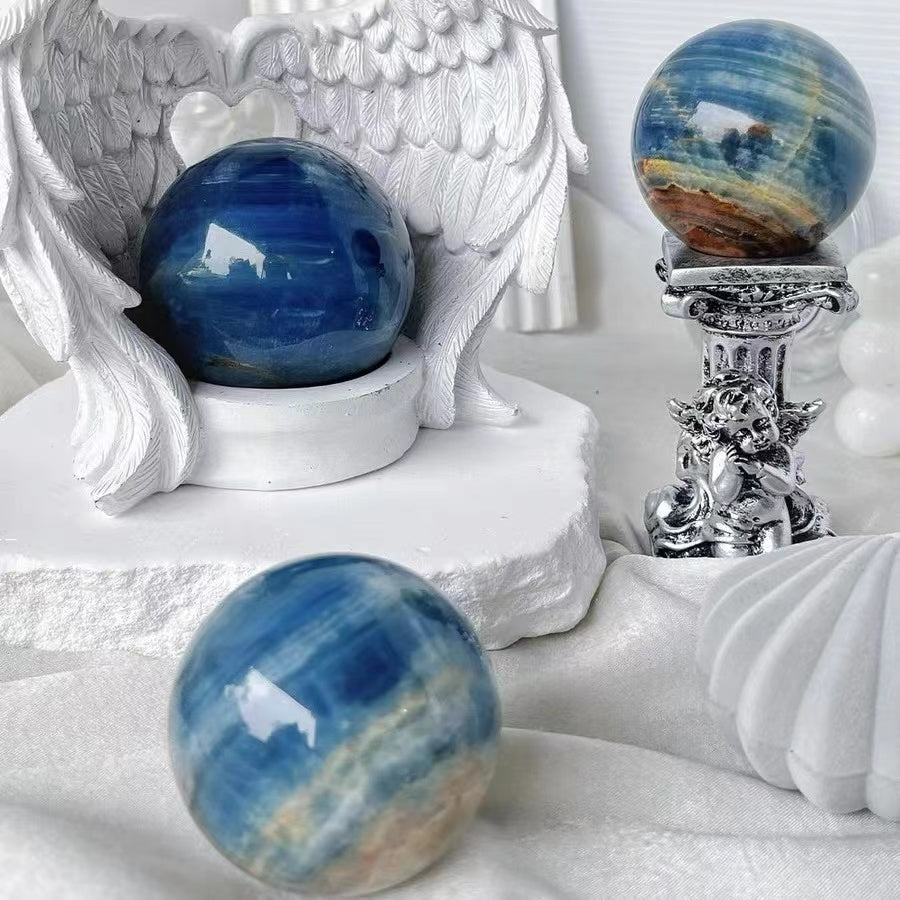 Natural crystal sphere blue onyx sphere decoration raw stone polishing