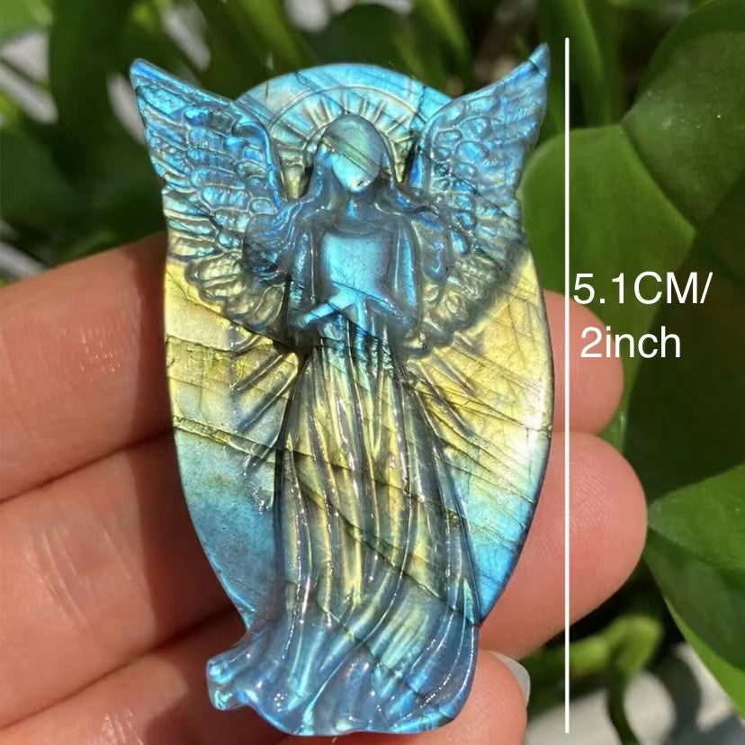 Natural labradorite carvings selling angel ornaments